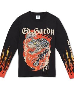 Limited Edition Rhinestone Fire Tiger Ls Tee