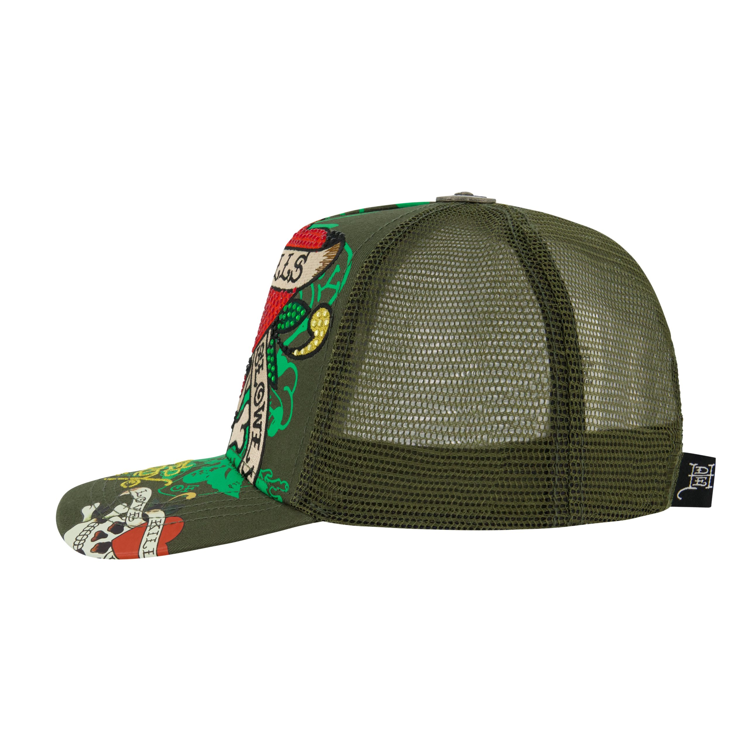 LKS Skull Rhinestone Trucker Hat - Olive - Image 2