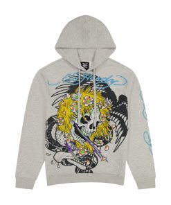 Yellow Hair Skull Heather Grey Pullover Hoodie