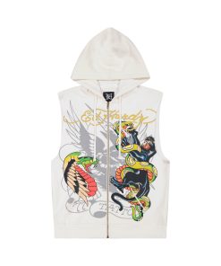 Panther Snake Fleece Cut Off Hoodie