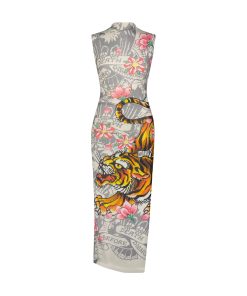 Crawling Tiger Print Mesh Maxi Dress