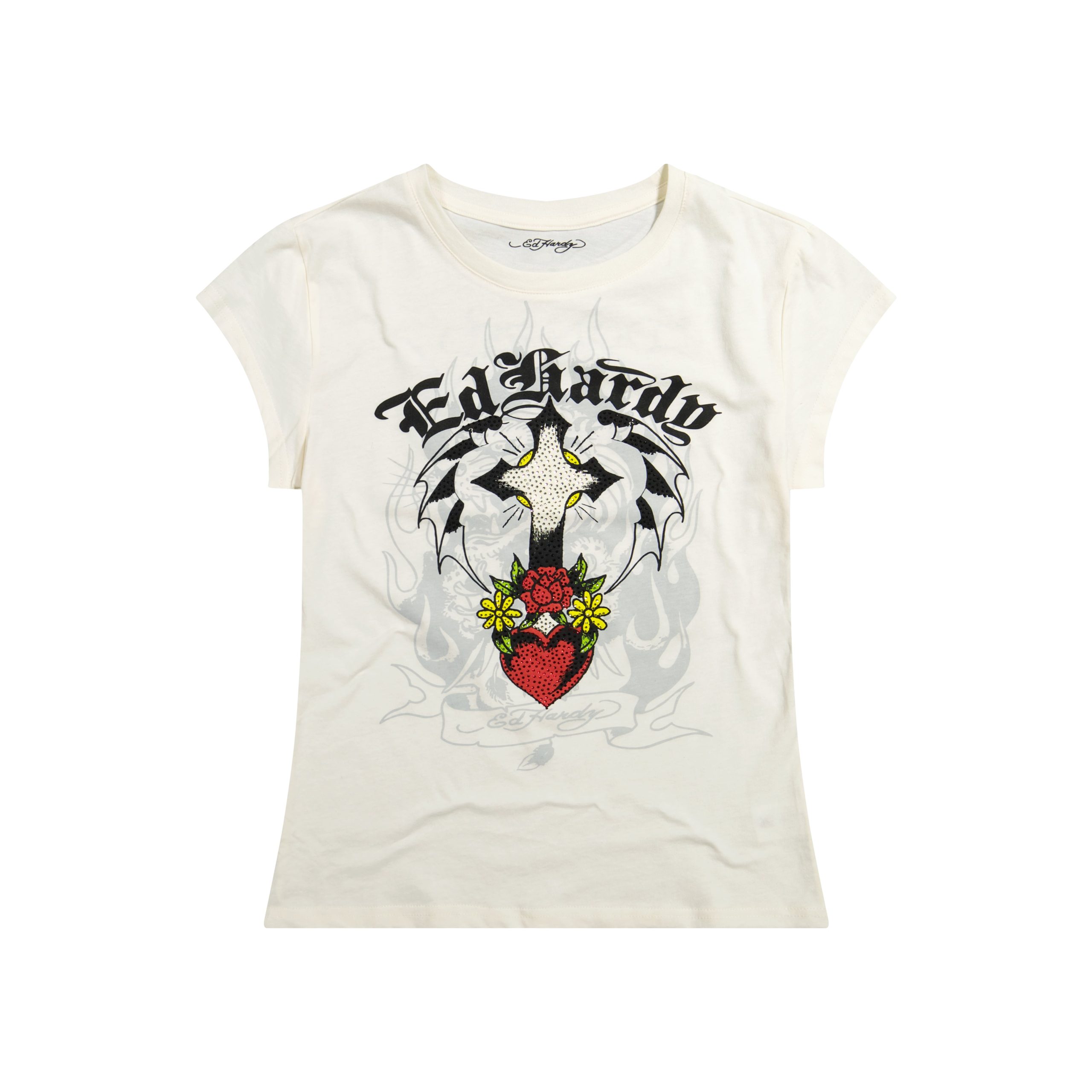 Cross Heart Rhinestone Fitted Tee