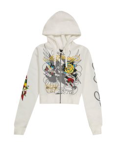 Brave Eagle Cropped Hoodie - White