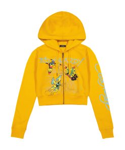 Butterflies Cropped Hoodie - Marigold