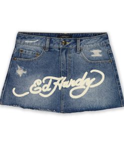 Multi Tattoo Denim Mini Skirt
